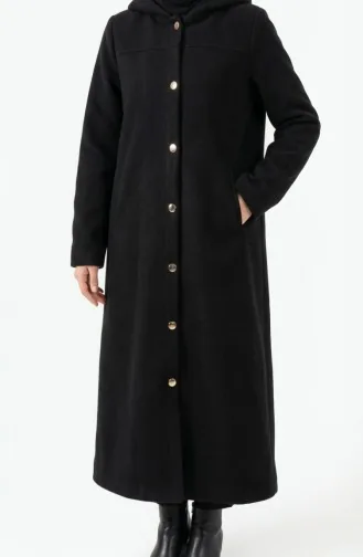 Langer Kaschmirmantel Mit Kapuze 0234-04 Schwarz 0234-04