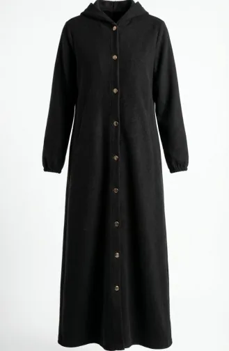 Langer Kaschmirmantel Mit Kapuze 0234-04 Schwarz 0234-04