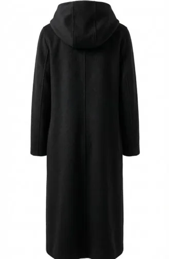 Langer Kaschmirmantel Mit Kapuze 0234-04 Schwarz 0234-04