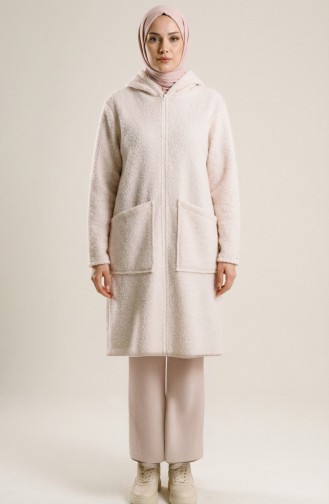 معطف شتوي أبيض بغطاء رأس وسحاب وجيوب، رقم الموديل 2211-01 2211-01