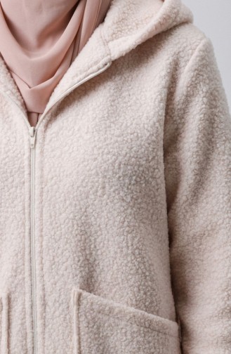 معطف شتوي أبيض بغطاء رأس وسحاب وجيوب، رقم الموديل 2211-01 2211-01