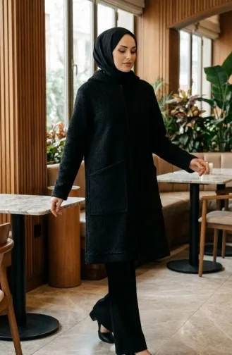 Wintermantel Mit Kapuze Reißverschluss Und Taschen 2211-02 Schwarz 2211-02