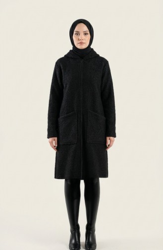 معطف شتوي أسود بغطاء رأس وسحاب وجيوب، رقم الموديل 2211-02 2211-02
