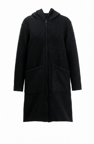 معطف شتوي أسود بغطاء رأس وسحاب وجيوب، رقم الموديل 2211-02 2211-02