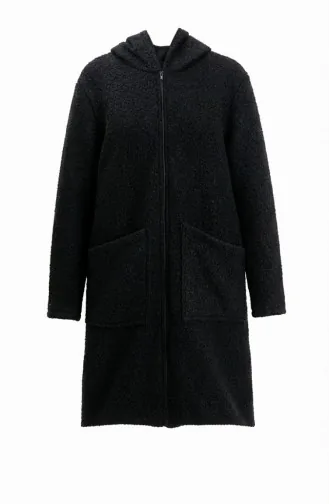 Wintermantel Mit Kapuze Reißverschluss Und Taschen 2211-02 Schwarz 2211-02