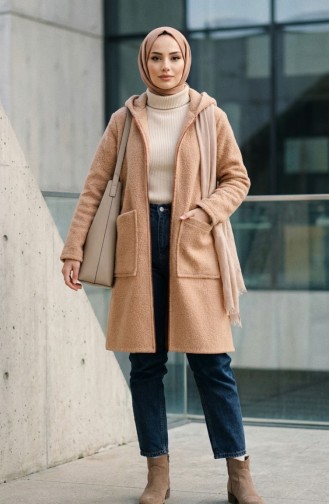 Kapüşonlu Fermuarlı Cepli Kışlık Kap 2211-04 Bej