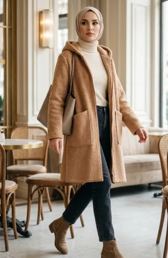 Winterjas Met Capuchon Ritssluiting En Zakken 2211-04 Beige 2211-04