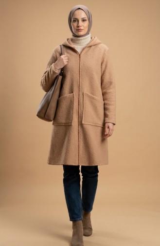 Kapüşonlu Fermuarlı Cepli Kışlık Kap 2211-04 Bej