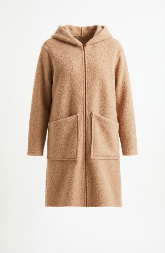 Kapüşonlu Fermuarlı Cepli Kışlık Kap 2211-04 Bej