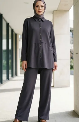 Tweedelig Setje Met Overhemdkraag Tuniek En Broek Met Knoopsluiting 2210-01 Antraciet 2210-01