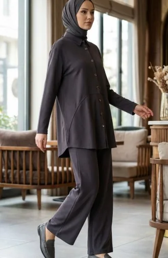 Tweedelig Setje Met Overhemdkraag Tuniek En Broek Met Knoopsluiting 2210-01 Antraciet 2210-01