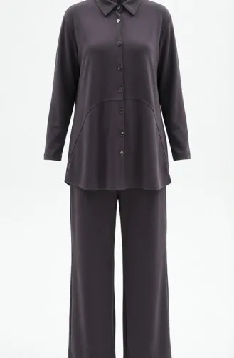 Tweedelig Setje Met Overhemdkraag Tuniek En Broek Met Knoopsluiting 2210-01 Antraciet 2210-01