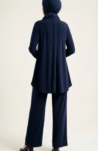 Tweedelig Setje Met Overhemdkraag Tuniek En Broek Model 2210-02 Marineblauw 2210-02