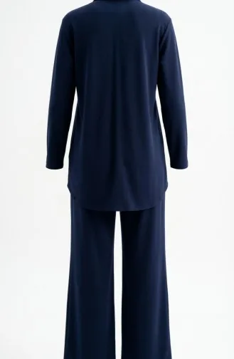 Tweedelig Setje Met Overhemdkraag Tuniek En Broek Model 2210-02 Marineblauw 2210-02