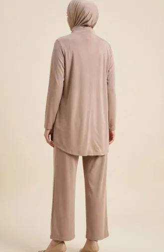 Tweedelig Setje Met Overhemdkraag Tuniek En Broek Knoopsluiting 2210-03 Nerts 2210-03