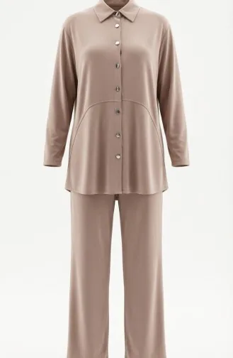 Tweedelig Setje Met Overhemdkraag Tuniek En Broek Knoopsluiting 2210-03 Nerts 2210-03
