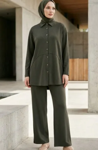 Tweedelig Setje Met Overhemdkraag Tuniek En Broek Model 2210-04 Khaki 2210-04