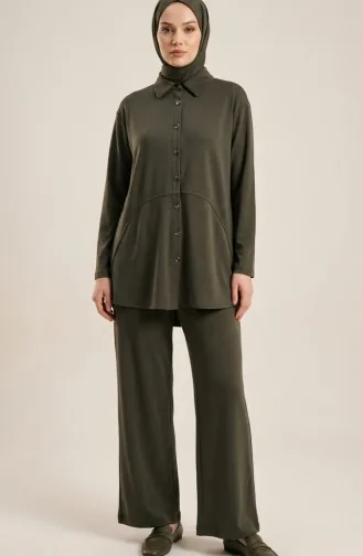 Tweedelig Setje Met Overhemdkraag Tuniek En Broek Model 2210-04 Khaki 2210-04