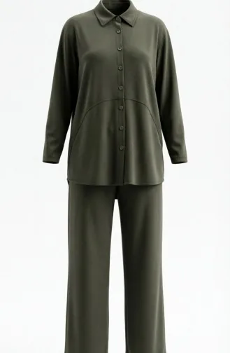 Tweedelig Setje Met Overhemdkraag Tuniek En Broek Model 2210-04 Khaki 2210-04