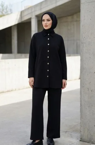 Tweedelig Setje Met Overhemdkraag Tuniek En Broek Model 2210-05 Zwart 2210-05