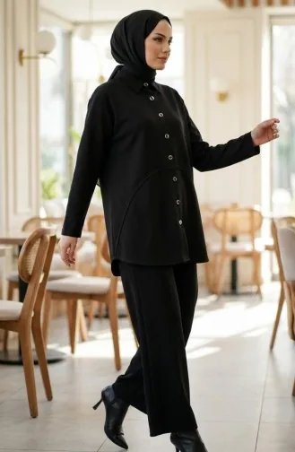 Tweedelig Setje Met Overhemdkraag Tuniek En Broek Model 2210-05 Zwart 2210-05