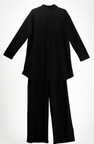 طقم مكون من قطعتين: بلوزة بياقة قميص وأزرار، وبنطال، أسود، رقم الموديل 2210-05 2210-05