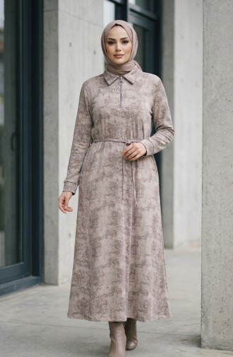 Robe En Modal à Col Chemise Fermeture éclair Et Lacets 0235-01 Vison 0235-01