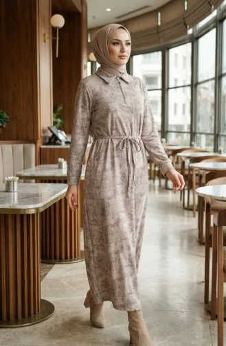 Modalkleid Mit Hemdkragen Reißverschluss Und Schnürung 0235-01 Nerz 0235-01