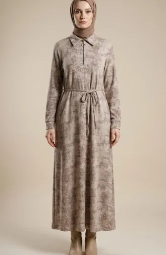 Modalkleid Mit Hemdkragen Reißverschluss Und Schnürung 0235-01 Nerz 0235-01