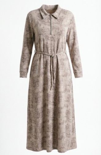 Robe En Modal à Col Chemise Fermeture éclair Et Lacets 0235-01 Vison 0235-01