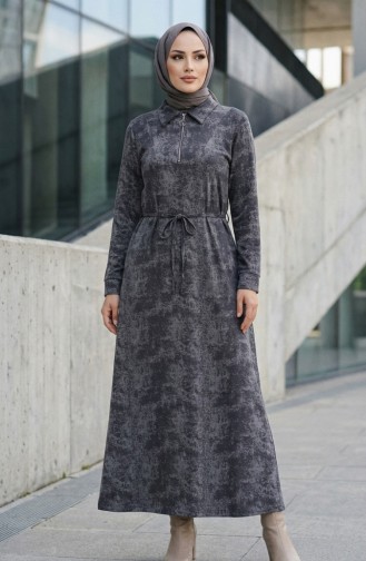 Robe à Col Chemise Fermeture éclair Et Lacets 0235-02 Anthracite 0235-02