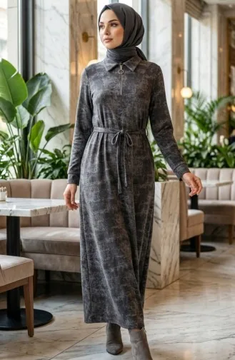 Hemdkragenkleid Mit Reißverschluss Und Schnürung 0235-02 Anthrazit 0235-02