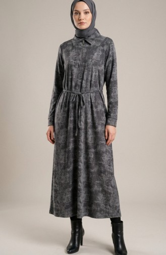 Robe à Col Chemise Fermeture éclair Et Lacets 0235-02 Anthracite 0235-02