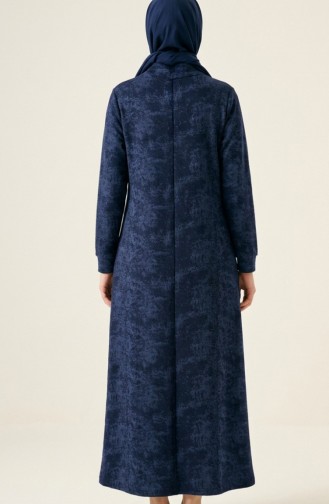 Robe En Modal à Col Chemise Fermeture éclair Et Lacets 0235-03 Bleu Marine 0235-03