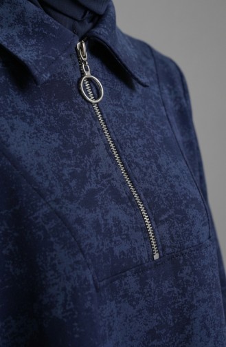 Robe En Modal à Col Chemise Fermeture éclair Et Lacets 0235-03 Bleu Marine 0235-03