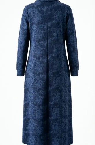 فستان مودال بياقة قميص وسحاب ورباط أمامي 0235-03 أزرق داكن 0235-03