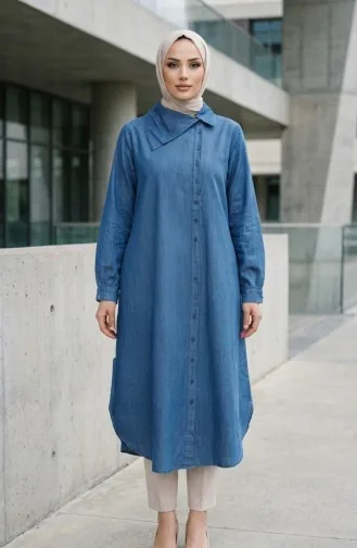Jeans-Tunika Mit Knöpfen In Voller Länge Farbe: Blau Modell 0312-01 0312-01