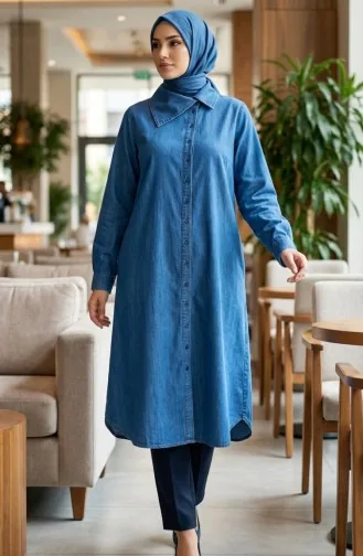 Jeans-Tunika Mit Knöpfen In Voller Länge Farbe: Blau Modell 0312-01 0312-01