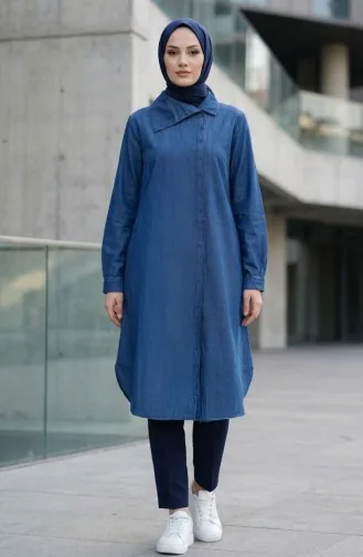 Jeans-Tunika In Voller Länge Mit Knöpfen 0312-02 Marineblau 0312-02