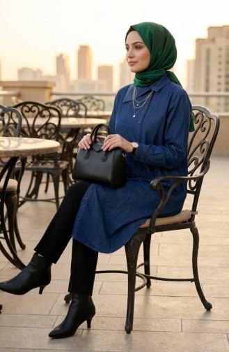 تونيك جينز طويل بأزرار 0312-02 أزرق داكن 0312-02