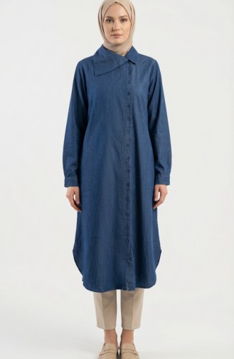 تونيك جينز طويل بأزرار 0312-02 أزرق داكن 0312-02