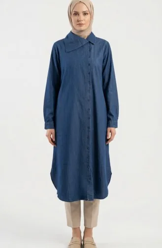 Jeans-Tunika In Voller Länge Mit Knöpfen 0312-02 Marineblau 0312-02