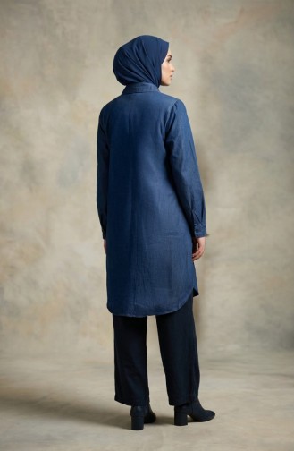 تونيك جينز طويل بأزرار 0312-02 أزرق داكن 0312-02