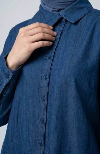 Jeans-Tunika In Voller Länge Mit Knöpfen 0312-02 Marineblau 0312-02