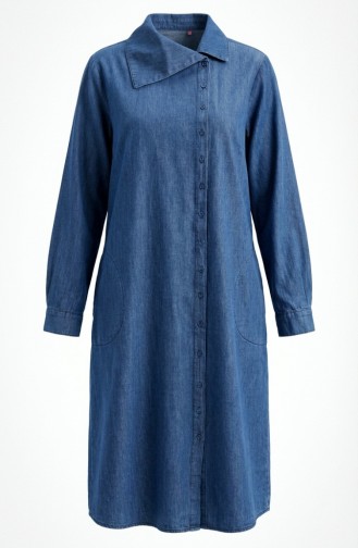 تونيك جينز طويل بأزرار 0312-02 أزرق داكن 0312-02