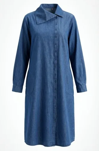 Jeans-Tunika In Voller Länge Mit Knöpfen 0312-02 Marineblau 0312-02