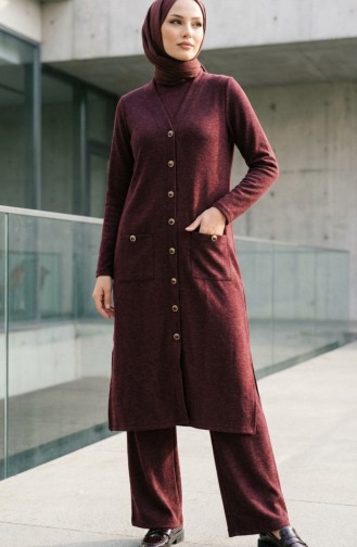 Düğmeli Hırka 5025-05 Bordo