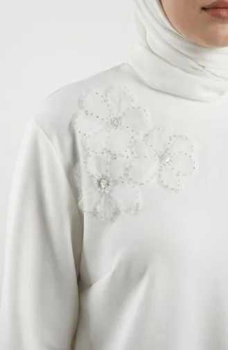 Ensemble Deux Pièces Tunique Et Pantalon Orné De Pierres 0230-02 Blanc 0230-02