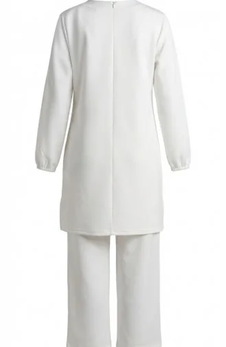 Ensemble Deux Pièces Tunique Et Pantalon Orné De Pierres 0230-02 Blanc 0230-02