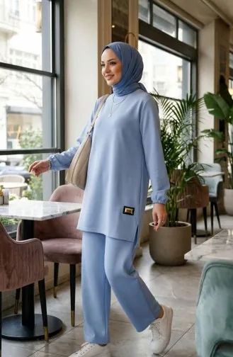 Ensemble Deux Pièces Tunique Et Pantalon Avec Emblème 0231-05 Bleu 0231-05